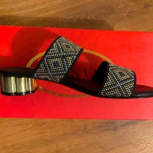 VANELi Metallic/Black leather low heel sandals Size 6